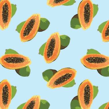 suluboya, turkuaz arka planda tohumları olan olgunlaşmış papaya meyvesi..