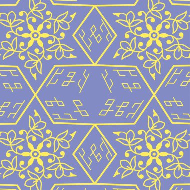 Türkçe / İranca / Türkçe biçiminde klasik doğrusuz çiçek deseni. güzel sarı ve mavi sonsuz vektör tasarımı çizimi.