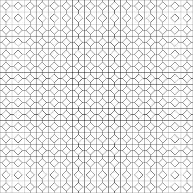 Çizgiler, eşkenar dörtgenler, kareler ve sekizgenden yapılmış doğrusal, dikişsiz vektör deseni. Geometrik tıkırtı tekrarlanıyor. modern stil vektör illüstrasyonu.