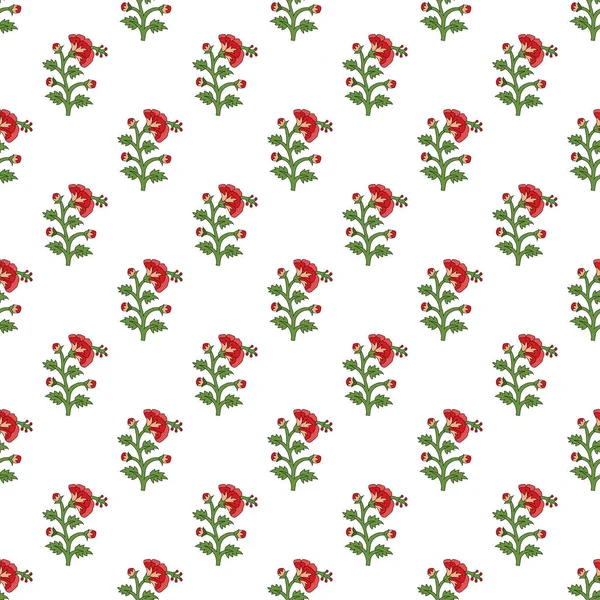 Kusursuz Kırmızı Babür Çiçek Desenli Motifler Soyut Vektör Çiçek Illüstrasyonu — Stok Vektör