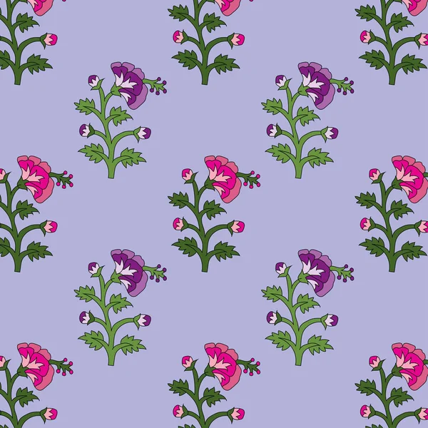 无缝隙的粉红色和紫色的花图案的蓝底图案 摘要矢量花卉图解 — 图库矢量图片