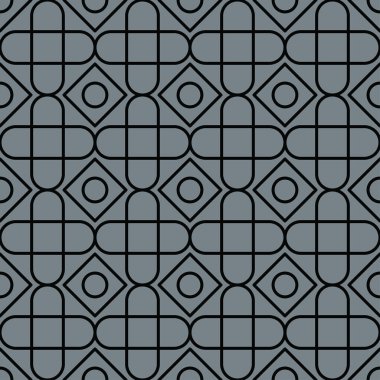 Çemberin, kare ve eşkenar dörtgenin soyut ve kusursuz deseni. Geometrik duvar kağıdı. Alışılmadık kafes vektör çizicisi.