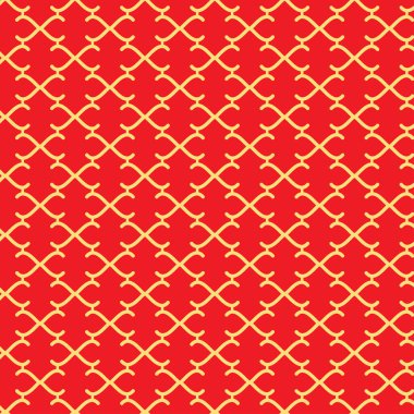 Soyut dikişsiz stil dokusu deseni. Kırmızı, sarı ve kırmızı arkaplanda geometrik vektör çizimi tekrarlanıyor.