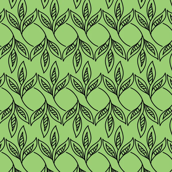黒と緑のテクスチャの背景に葉とシームレスな線形パターン シンプルで美しいベクターイラスト — ストックベクタ