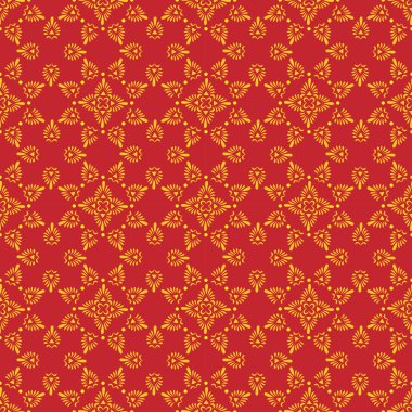 Sarı ve kraliyet kırmızı dokusunda güzel, geleneksel, pürüzsüz desen. Premium vektör çizimi. Etnik Hindistan, Türkçe ve Arapça motifler.