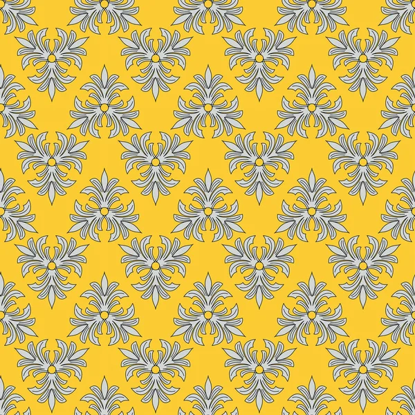 Luxurious Floral Motif Seamless Pattern Yellow Background Exotic Floral Geomatric — Stock Vector