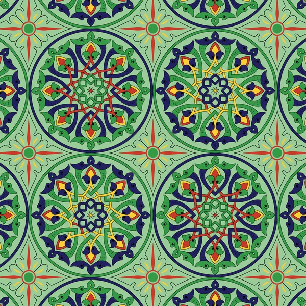 Красочный Круглый Мандала Бесшовный Узор Этническая Повторяемость Индийских Персидских Марокканских — стоковый вектор