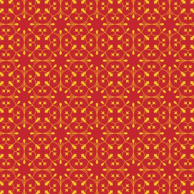 Kusursuz çiçekli süs deseni. Şık, modern sarı ve kırmızı desenli çiçekler. Tek renkli tasarım. Fayans, kumaş ve iz için mükemmel.