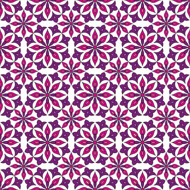 Doğu Geometrik kusursuz desen. Çiçek desenli illüstrasyon. Beyaz arkaplanda kırmızı ve sarı çiçek deseni var. Hintçe, Arapça, Türkçe kumaş, tekstil, moda