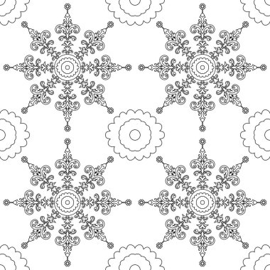 Doğulu dikişsiz klasik mandala deseni. Çiçekli bitkilerin sonsuz dokusu. Tekstil, kiremit, duvar kağıdı vs. için el çizimi desen. Hintli, Farsça, İslami motifler.