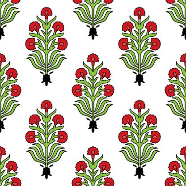 Çiçek arkaplan. Çiçek motifli kusursuz desen. Kırmızı dokuda güzel bir illüstrasyon. Etnik Hintli, İslami, Pers, Arap motifi. baskı, tekstil, kumaş, duvar kağıdı için kullanılabilir