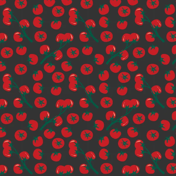 Motif Sans Couture Tomate Cerise Dessinée Main Rouge Sur Fond — Image vectorielle