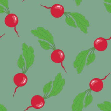 Yeşil arkaplandaki güzel turp pürüzsüz çizimi. Kapak simgesi, t-shirt baskısı, simge, kumaş, etiket, pankart, baskı