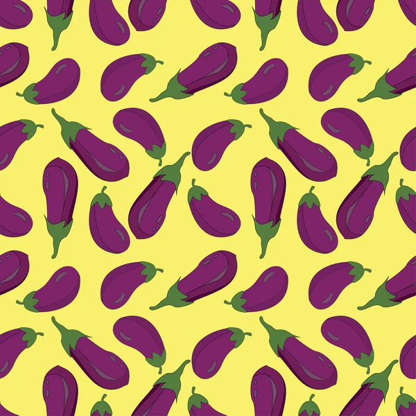 Ripe Healthy Seamless Patter Eggplant Hand Drawn Veggie Illustration Pattern — Stock Vector