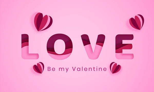 Векторная романтическая бумага вырезать абстрактный шаблон шаблона горизонтальный баннер на День Святого Валентина с розовыми оттенками бумажных сердец. Элегантный розовый фон с моим валентинным текстом . — стоковый вектор