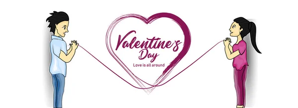С Днем святого Валентина милая пара иллюстрация, держащая сердце на белом фоне. Использование для баннера, плаката, рекламы, продажи . — стоковый вектор