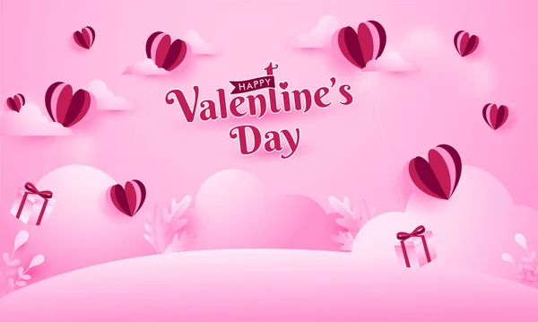 Día San Valentín Papel Romántico Corte Fondo Estilo Con Hermosos — Vector de stock