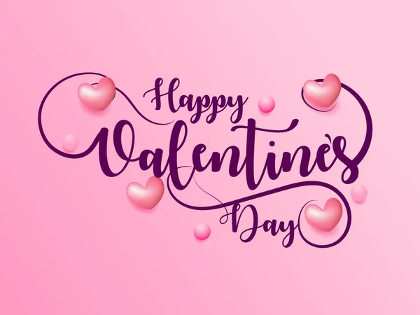 Happy Valentines Day hand drawn typography design with pink hearts on beautiful pink and white gradient background. — Stock vektor