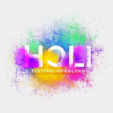 Soyut renkli mutlu Holi arkaplanı. Holi metin üzerinde gökkuşağı renk pudrası ile renk festivali görüntüsü..