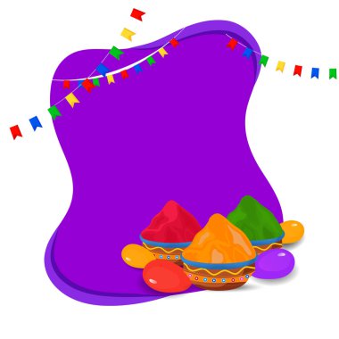 Minimal design for holi festival with buckets of colors. Holi: Festival of colors and happiness. clipart