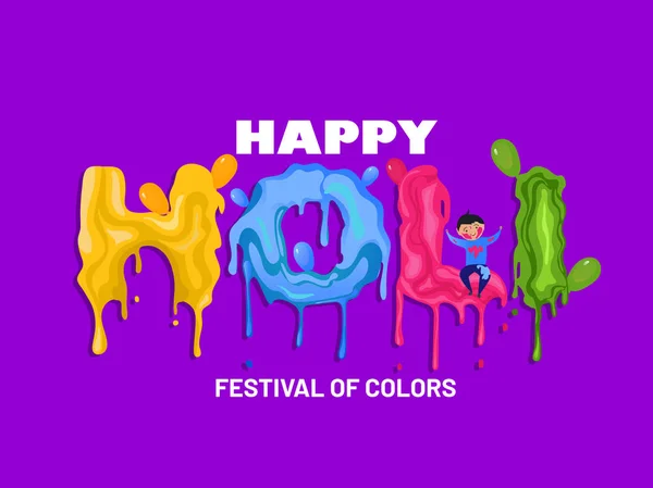 Creative Poster Design Color Splash Holi Design Con Simpatico Ragazzo — Vettoriale Stock