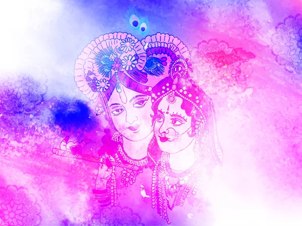 Bogini Radha Lord Krishna Ilustracja Kolorowym Tle Holi Szczęśliwego Holi — Wektor stockowy