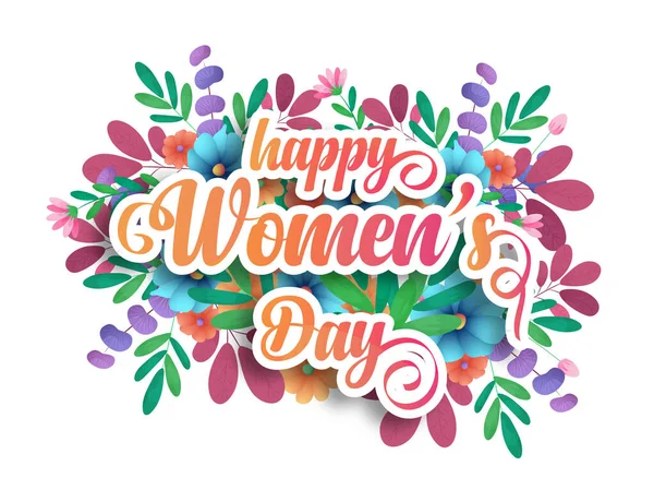 Happy Women Day Typografie Tekst Ontwerp Met Mooie Bloemen Achtergrond — Stockvector