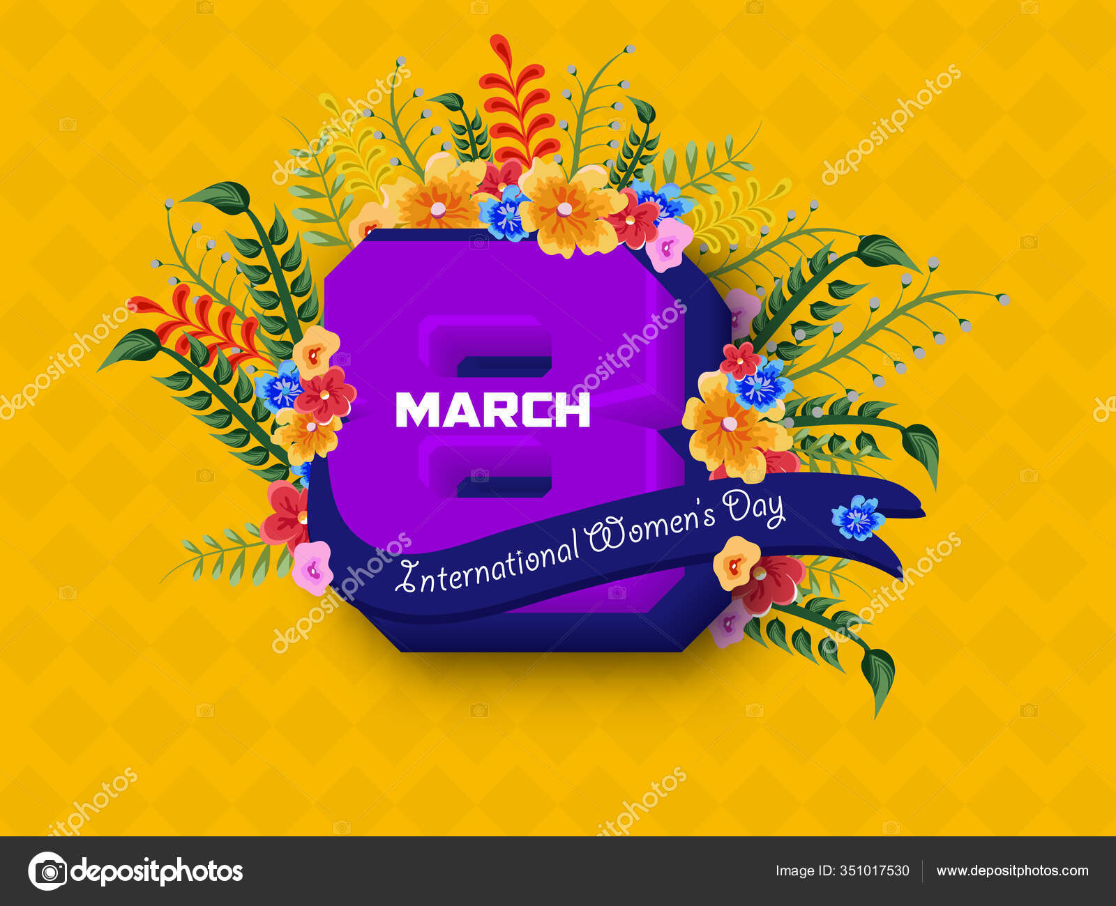 Download March International Women Day Design Floral Mockups Yellow Background Happy Vector Image By C Kalakriti Innovations23 Gmail Com Vector Stock 351017530