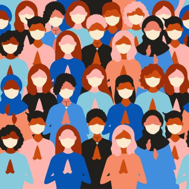 Coronavirüs 'te kusursuz desen. Roman Coronavirus (2019-ncov), beyaz tıbbi maskeli insanlar. Koronavirüs karantinası..