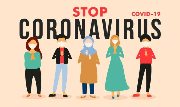 阻止Coronavirus 新型的科罗纳威斯 2019 Ncov 戴着白色医疗面罩的人 食管动物检疫说明 — 图库矢量图片