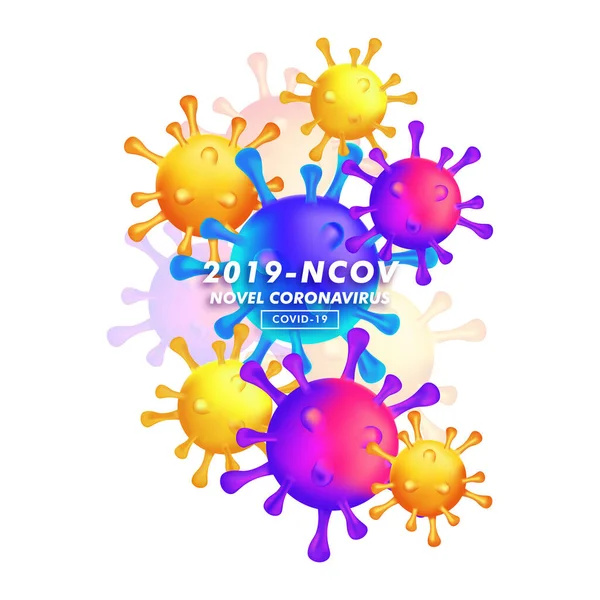 新的Coronavirus 2019 Ncov 病毒Covid Ncp 是的3D彩色病毒细胞背景危险符号 摘要背景 — 图库矢量图片