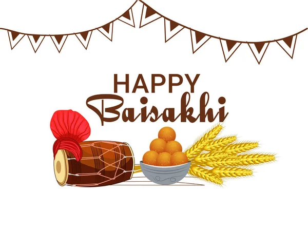 Happy Baisakhi Festival Pandžábu Indii Sklizní Sladkostmi Alkoholem Turbanem — Stockový vektor