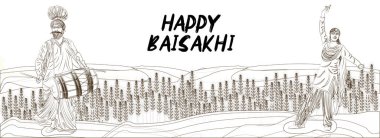 El çizimi Sketch Sosyal Medya Bayrağı kullanımı, Punjab Hasat Festivali için buğday tarlası posteri.