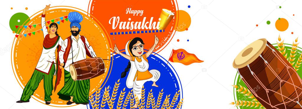 Happy vaisakhi or baisakhi new year festival of punjab celebrating harvest festival .