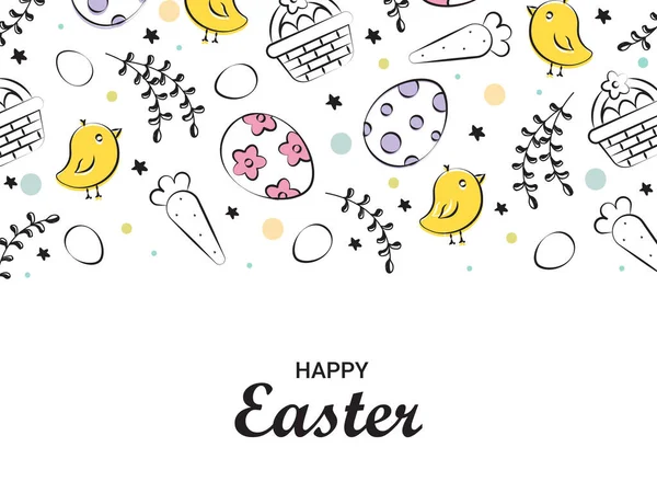 Abstract Sketch Doodle Seamless Pattern Design Concept Happy Easter White — Stock Vector