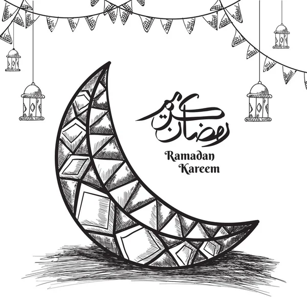 Ručně Kreslený Náčrt Měsíce Nebo Zdobené Pozadí Kaligrafie Arabského Ramadánu — Stockový vektor