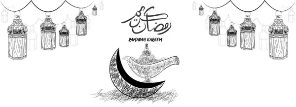 Ramadan Kareem Sociala Medier Banner Annons Inlägg Med Handritade Skiss — Stock vektor