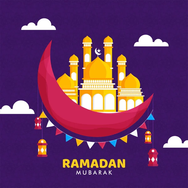 Ramadan Kareem Festival Islámských Muslimů Minimální Design Koncept Nočním Pozadí — Stockový vektor