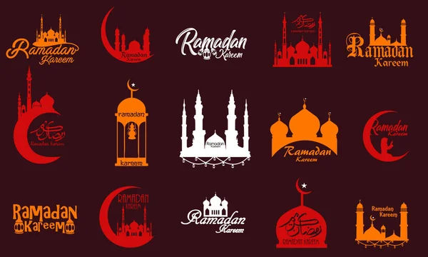 Ensemble Typographique Ramadan Kareem Insignes Emblèmes Avec Mosquée Utilisez Pour — Image vectorielle