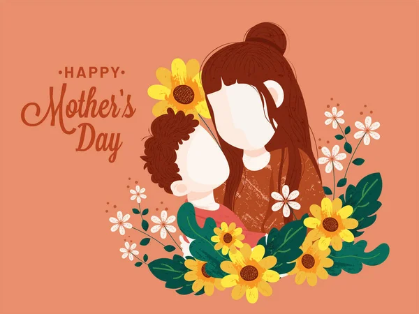 Happy Mother Day Concept Design Illustration Mother Son Αγκαλιάζονται Παιδί — Διανυσματικό Αρχείο