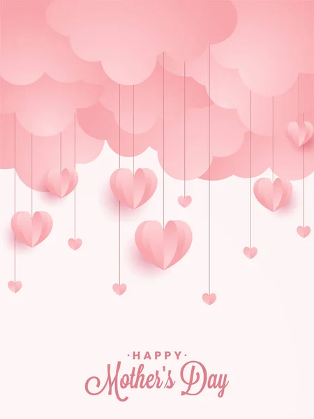 Illustration Pink Origami Heart Hanging Pink Clouds Pinkish Background Greeting — Stock Vector