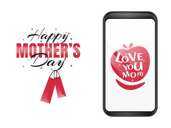 Happy Mother Day Love You Mom Mobile Wallpaper Screen Design — Stock Vector