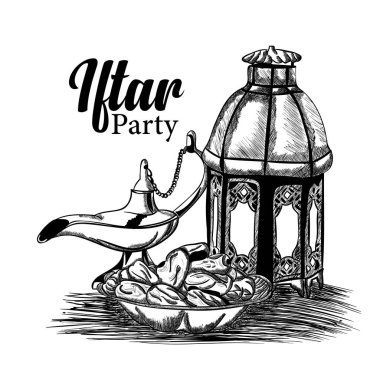 El yapımı Doodle sanatı, Fener 'in çizimi, Chirag ya da İslam kutsal ayı için tatlı tarihler, Ramazan Kareem ya da iftar partisi kutlaması..