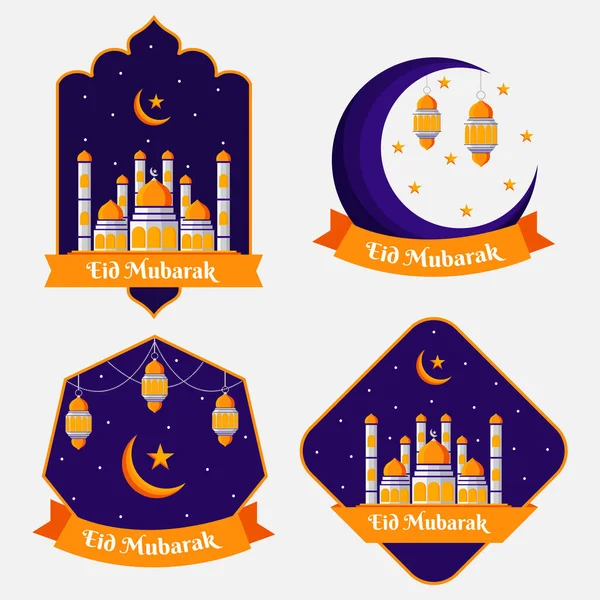 イスラム教の聖休日のためのエンブレムのセットアイドムバラク Eid Mubarakタイポグラフィバッジ アラビアの伝統 編集が簡単 — ストックベクタ