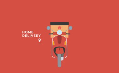 Çevrimiçi dağıtım hizmeti geliştirmek için taşıma kutulu klasik scooter ön görünümü