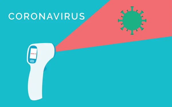 Koronavirüs hastalığı konseptini tespit etmek için temassız kızılötesi termometre. Vektör illüstrasyonu