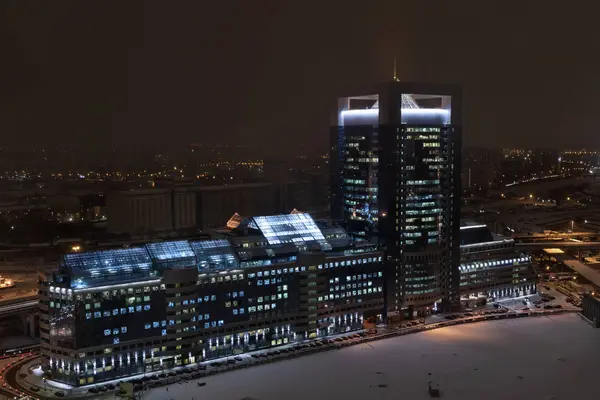 Moscow City Business Center Lightened Windows Night Winter Aerial View — Stock Photo, Image