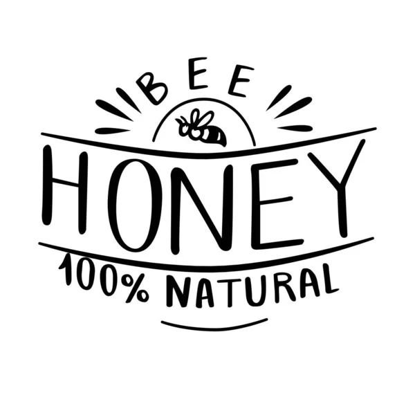 Bienenstock Bienen Fliegen Bienenhonig Schriftzug Vektorillustration — Stockvektor