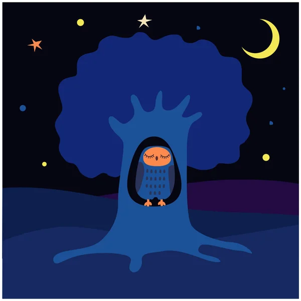 Búho Duerme Hueco — Vector de stock