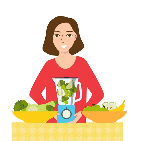 Woman Mashed Vegetables Blender — Stock Vector